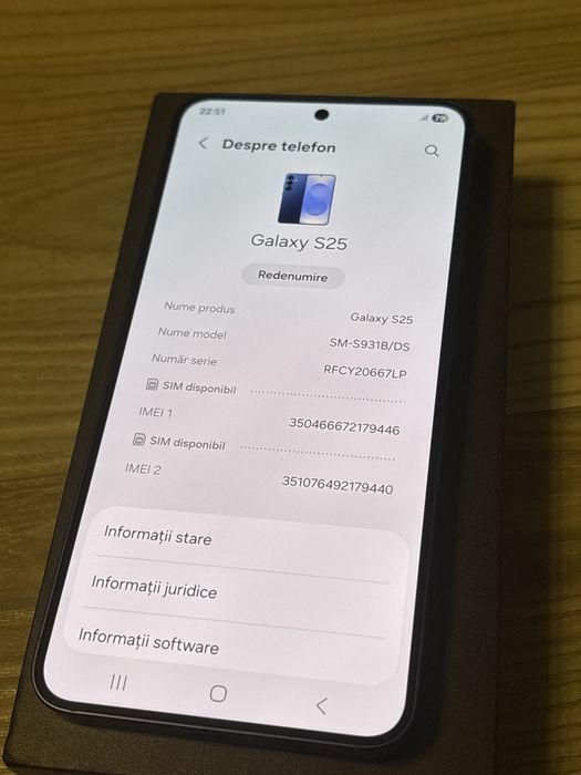 Samsung S25 , Ca NOU , 256 GB , 12 RAM , 100% Bateria , Garantie