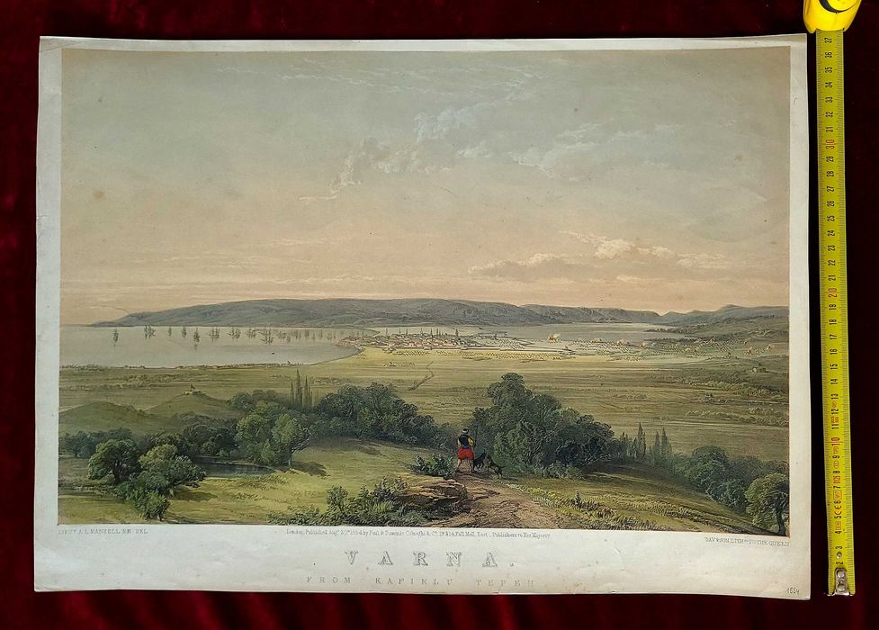 1854г гравюра ВАРНА България Голяма Цветна ЛИТОГРАФИЯ Оригинал РЯДКОСТ