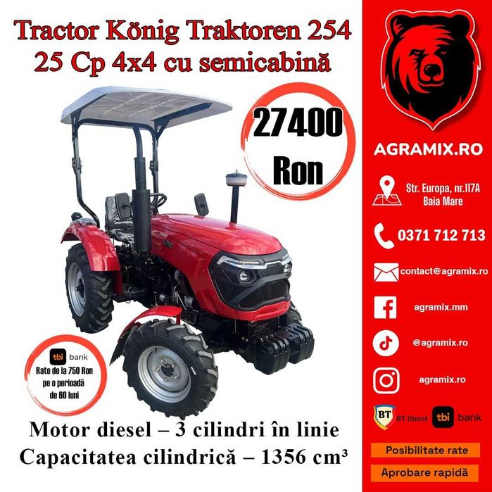 Konig Traktoren nou cu semicabina tractor putere 25 CP utilaj nou