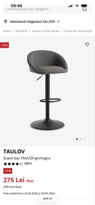 Scaun bar jysk gri cu negru