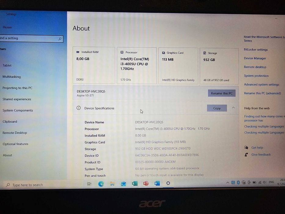 Компактен лаптоп Acer Aspire V3-371 (13.3") intel i3 4005U | 8GB RAM | 1TB HDD | 5ч. батерия + зарядно