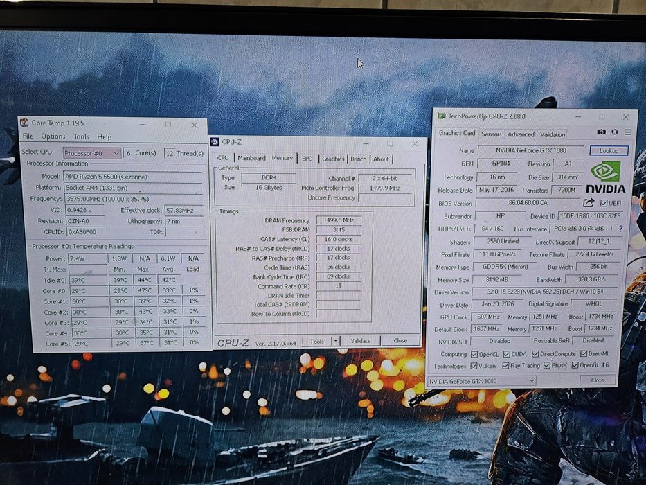 Unitate PC Gaming Ryzen 5 5500 video 8GB GTX 1080 16GB RAM SSD
