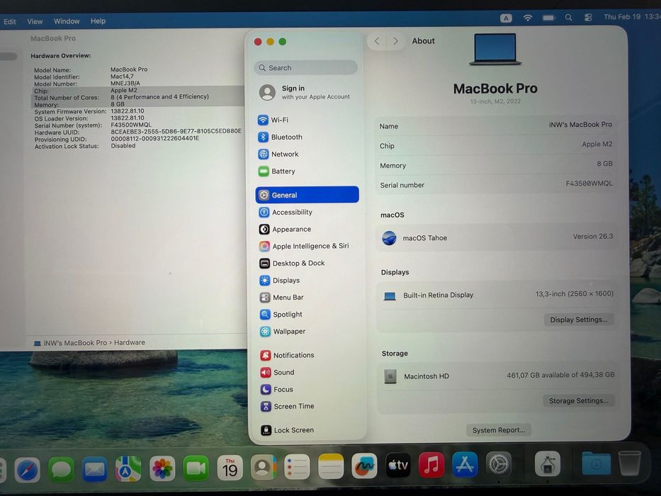 MacBook Pro 13" M2 Chip 8-Core CPU, 10-Core GPU, 8GB RAM, 512GB SSD