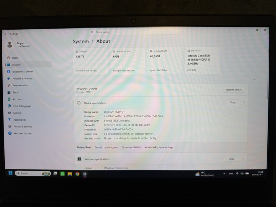 Dell precision 7550 64GB RAM DDR4