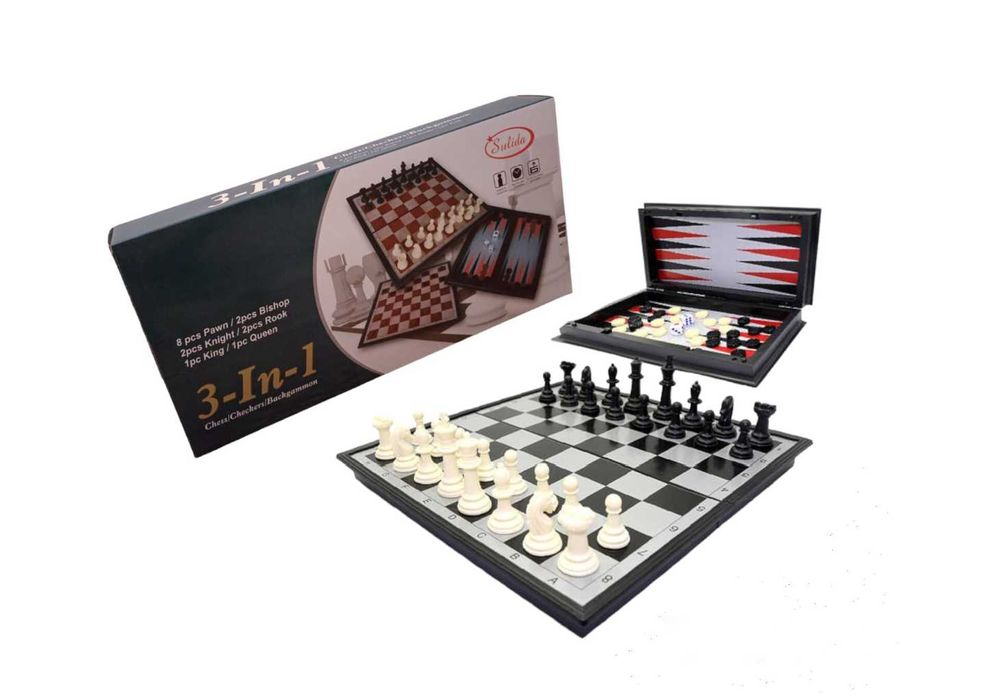 Магнитен шах 3 в 1 комплект - Шах Табла и Дама (морски шах) 2 размера