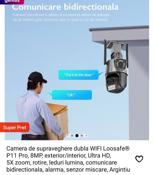 Camera de supraveghere dubla,Wifi Loosafe,8 Mp