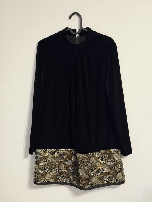 Rochie Nissa neagra catifea paiete midi marimea 38 guler  Revelion