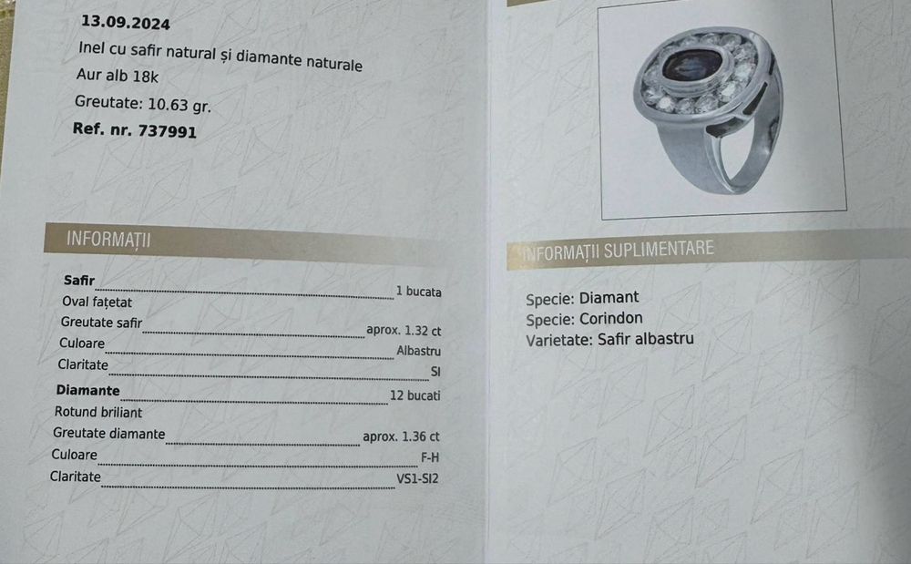 Inel Aur 18k cu Diamante si Safir, pret fix