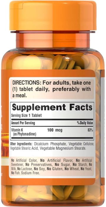 Витамин К 100мг 100 табл Puritan's Pride  Vitamin K из Америки