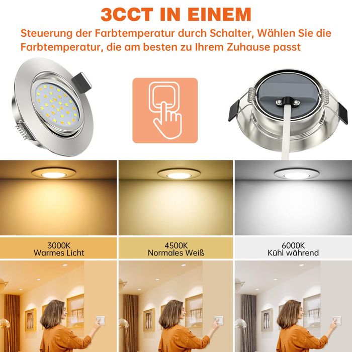 Set 6 - Spoturi LED încastrate, 230 V, 7 W, 950 lm, Spoturi de tavan