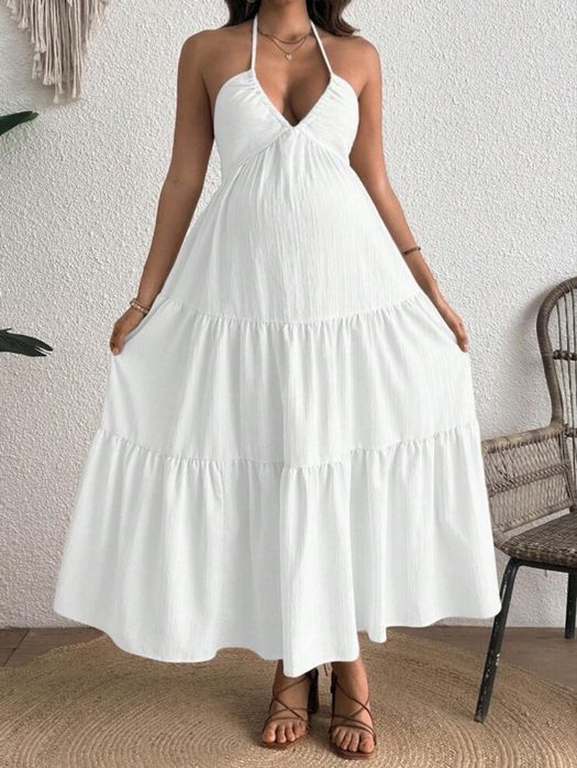 Рокля за бременна, бяла, лятна