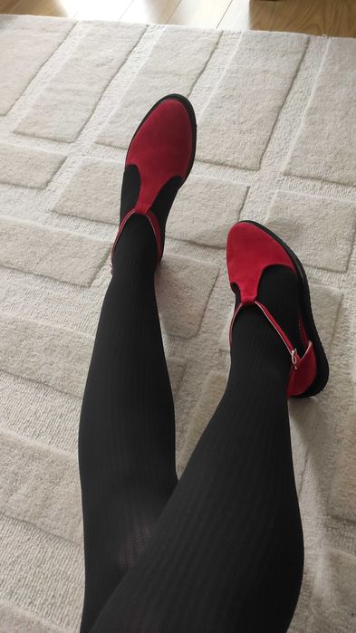 Pantofi damă Gazelle,mărime 36, piele întoarsă, roșii,bareta pe glezna