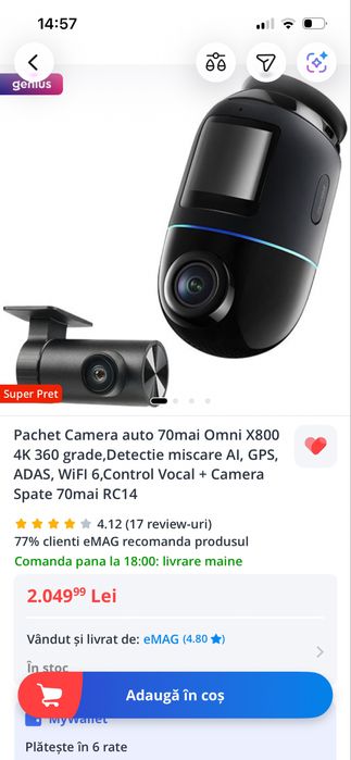 Camera auto 70mai Omni X800 4K 360 grade, Garantie Mai 2028