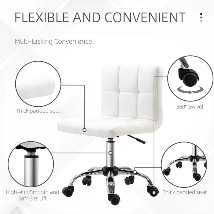 Scaun rotativ din piele sintetica, 46x51x76-88cm, Alb , HOMCOM , x3 buc Disponibile