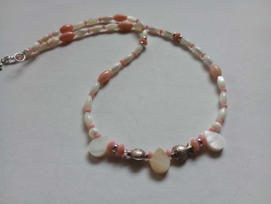 colier argint,coral si sidef natural.fin,delicat