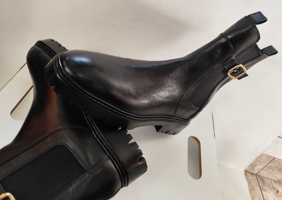 Ghete chelsea 42 41.5 plain toe ZARA NOI piele naturala moale negru