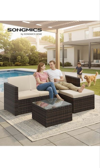 Set de mobilier de grădină SONGMICS, canapea de colț din rattan, noua