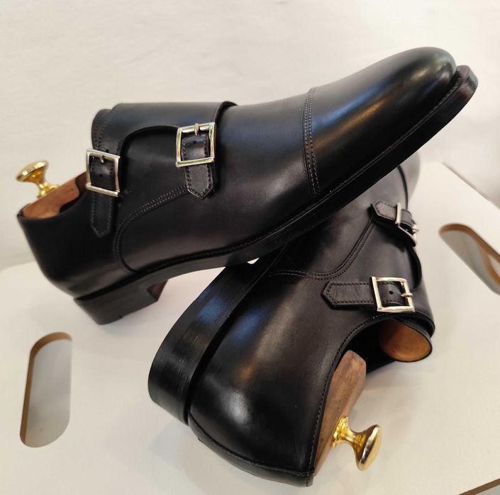 Pantofi monk 41 41.5 42 de lux SANTONI lucrati manual piele naturala