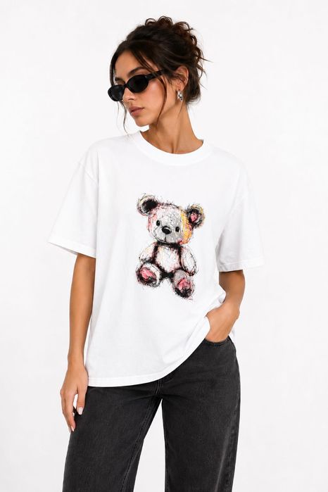Дамска oversized тениска Teddy Bear – бяла и washed black версия