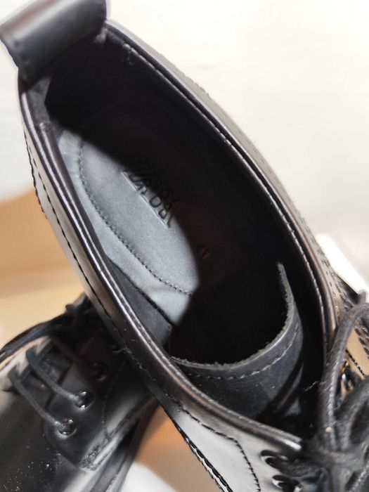 Pantofi derby 41 41.5 lace up ZARA NOI piele naturala negru