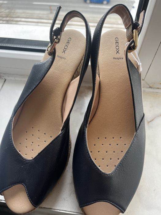 Espadrile Geox din piele , Sandale wedge de piele, Albastru ultramarin