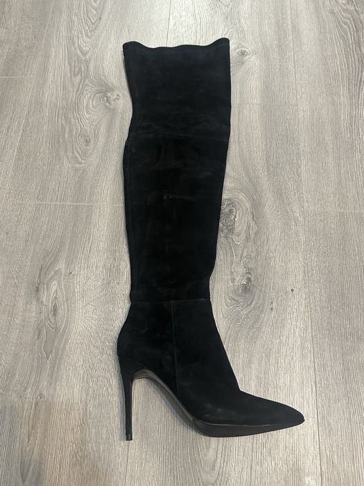 Cizme cu toc înalt, din piele întoarsǎ, negre, 37