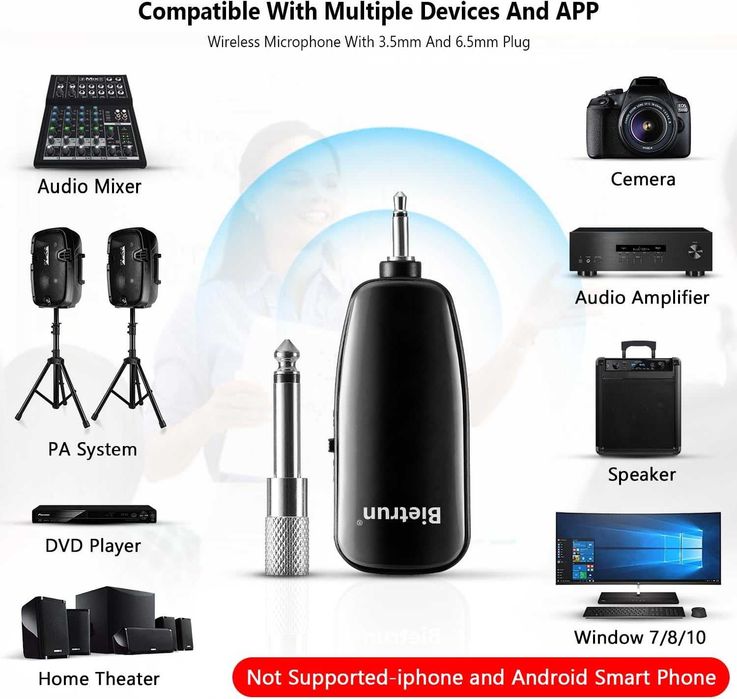 UHF безжична система за слушалки с микрофон, 1/8" и 1/4" жак