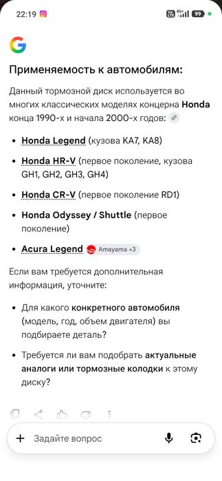 Тормозные диски Honda.