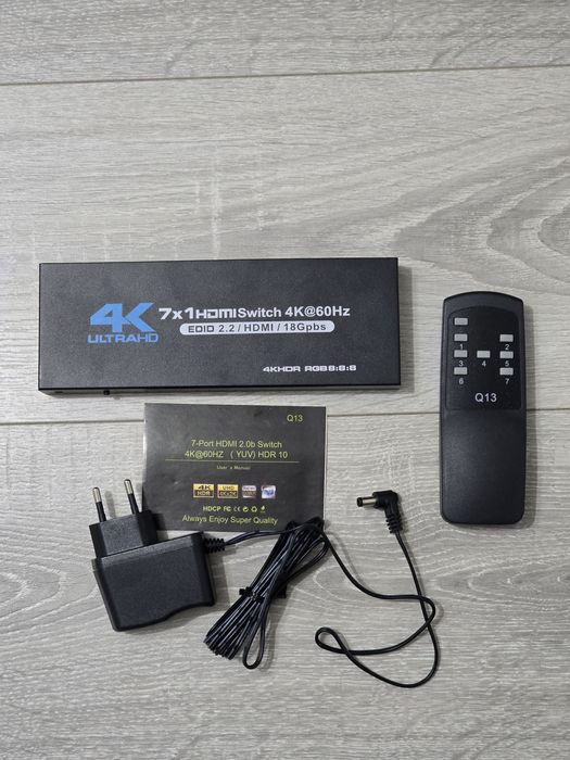 Switch HDMI 2.0 7-in-1 4K 60Hz HDR cu Telecomandă – HDCP 2.2