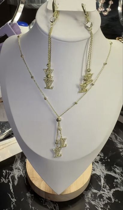 Set LV cercei+lant placate cu aur 14k otel inoxidabil