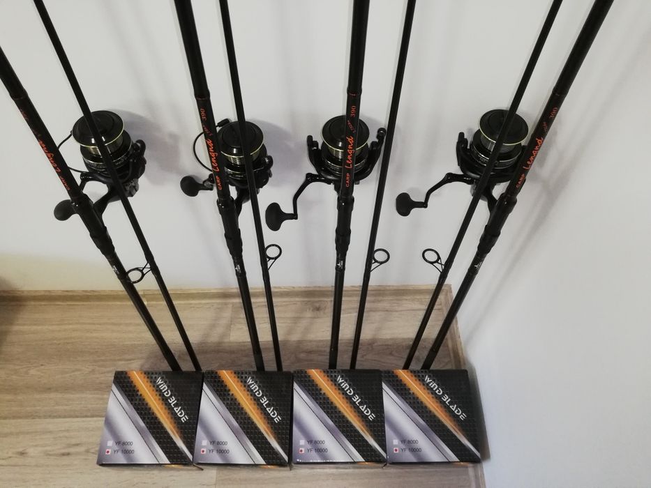 SET 4 Lansete Legend Carp 3.90 m 3.75 LBS + 4 Mulinete WindBlade 10000