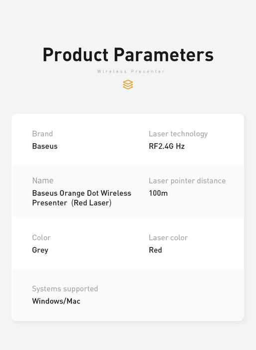 Baseus Orange dot Лазерная указка-презентер Радиус действия 100 метр