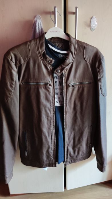 Geacă din imitație de piele maro mărime M