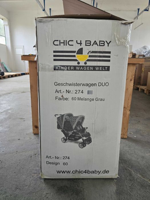 CHIC 4 BABY - Carucior Sibling DUO cu landou si husa de ploaie,  gri