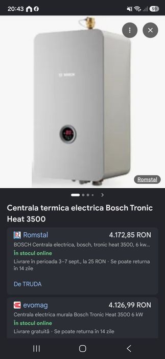 De centrală electrică bosch 6 kw
Nu a fost folosită 
Preț 1500 Lei
Centrala electrica, Bosch, Tronic Heat 3500, 6kW, vas expansiune 7L, 1x230V/3x400V