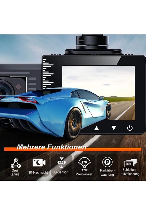 3-канална 2.5K+1080P+1080P камера за кола, с 2-инчов екран