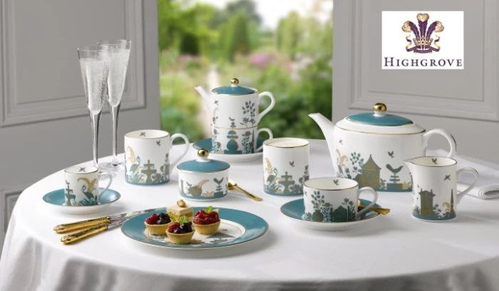 Serviciu de ceai Royal Gardens Highgrove Fine Bone China – 6 persoane, complet, stare excelentă