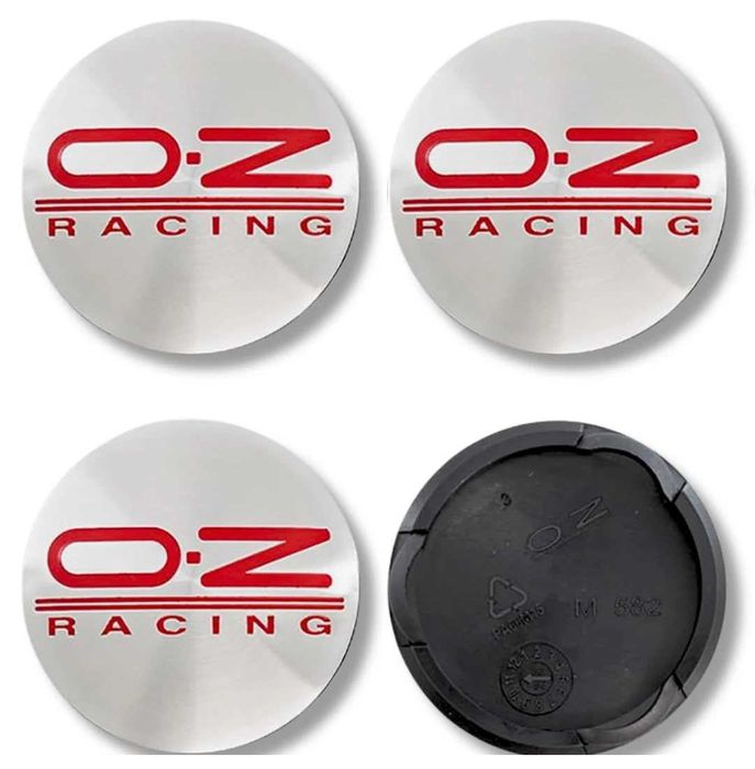 Комплект 4 бр капачки за джанти OZ Racing – 60 мм, Сребристи с червено
