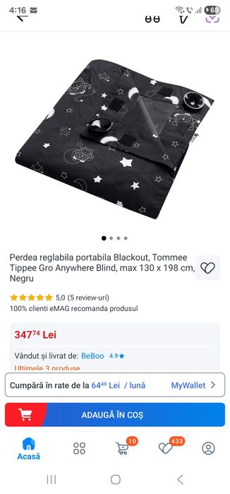 Perdea blackout reglabila portabila, cu ventuze Gro Anywhere Blind
