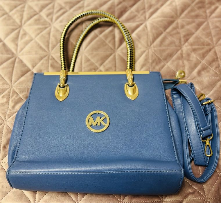 Geanta piele naturala albastra