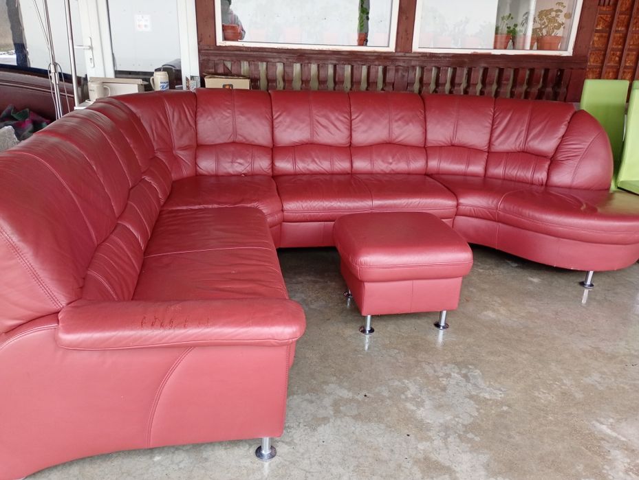 Colțar piele in formă de U cu taburet