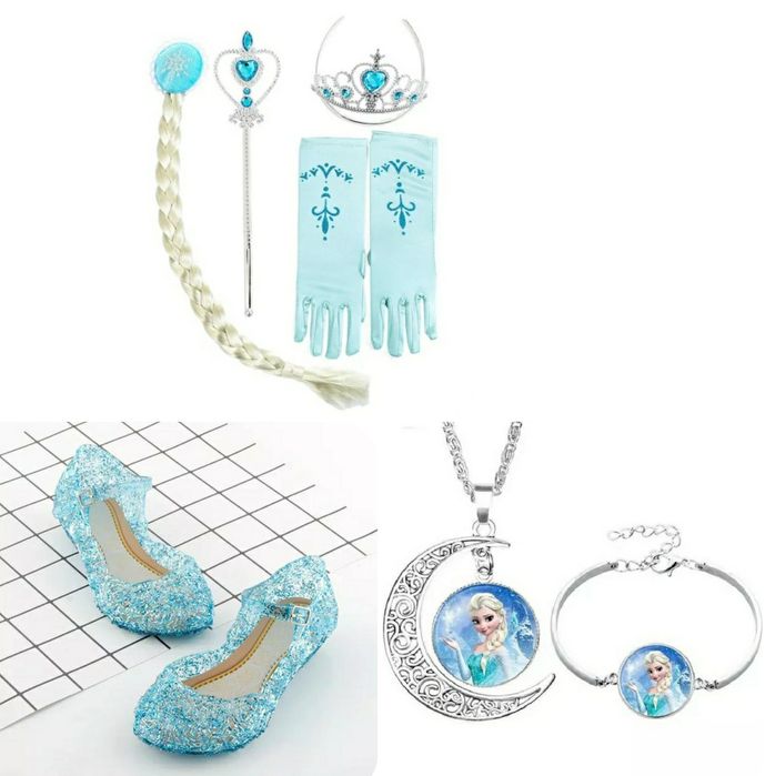 Нежни бляскави пантофки (обувки) на Елза /аксесоари / колие / рокли