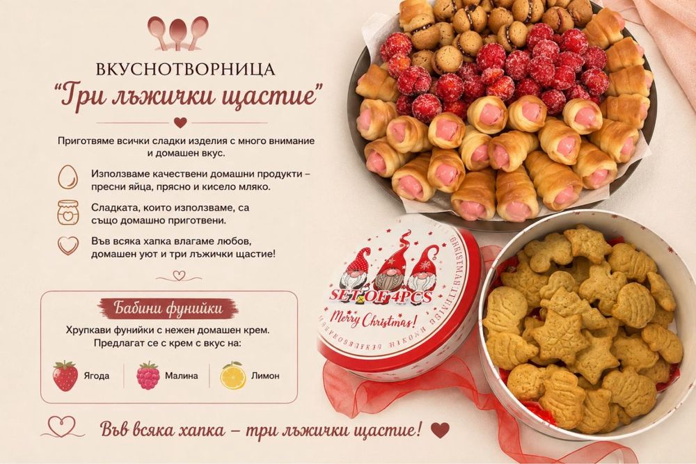 Фунийки, меденки, праскови, козунак ..