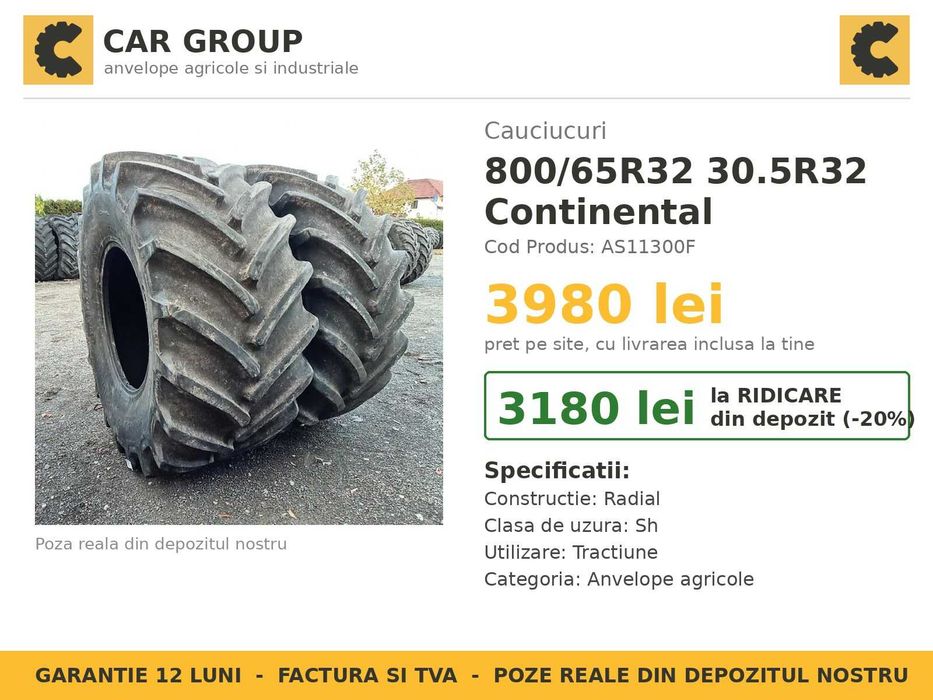 Cauciucuri 800/65R32 30.5R32 Continental Anvelope Tractor SH FACTURA