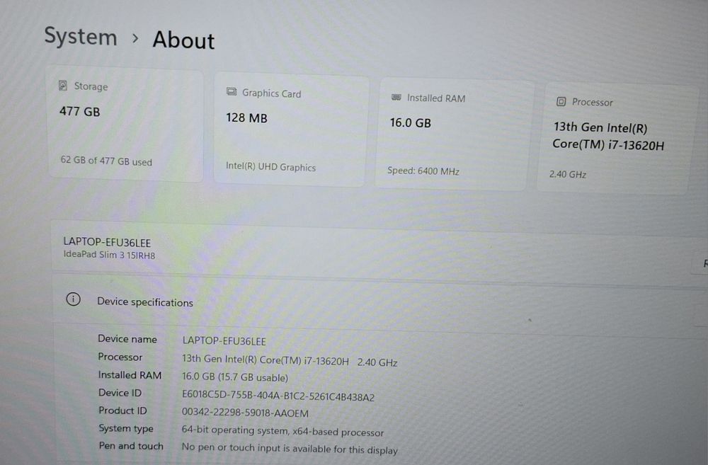 Lenovo IdeaPad 3 Slim | I7 13620H | 16 GB 6400 | 512 SSD