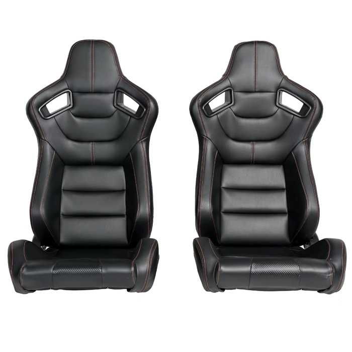 Спортни седалки за МПС - 1053 Черна с червен конец+