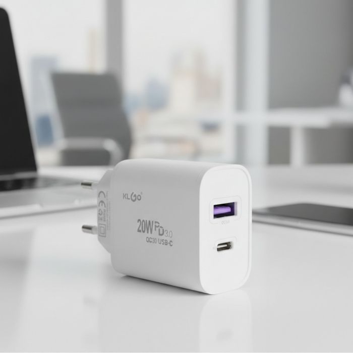 Адаптер за бързо зареждане KLGO PD-300, USB-A/USB-C, FAST CHARGING 20W