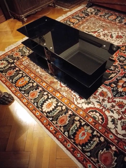 Comodă tv din sticlă neagră