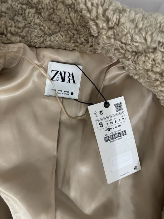 ZARA palton lung Teddy / faux shearling cu cordon – NOU cu etichetă – S