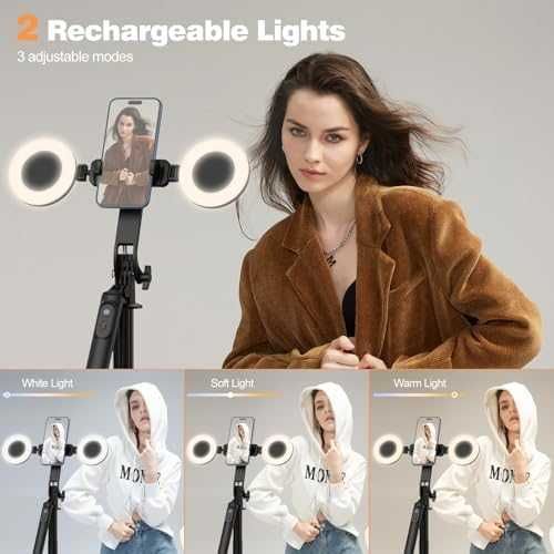 Нов Селфи Стик Трипод с 2 LED Лампи Bluetooth Пулт 360° Ротация за снимки фото